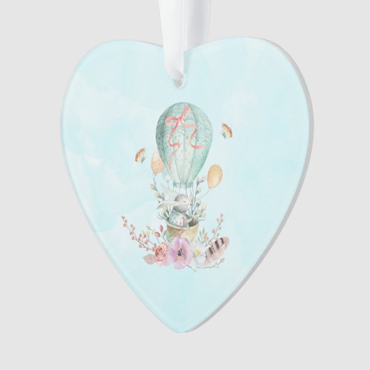 Whimsical Bunny Riding in einem Heißluftballon Ornament (Vorderseite)