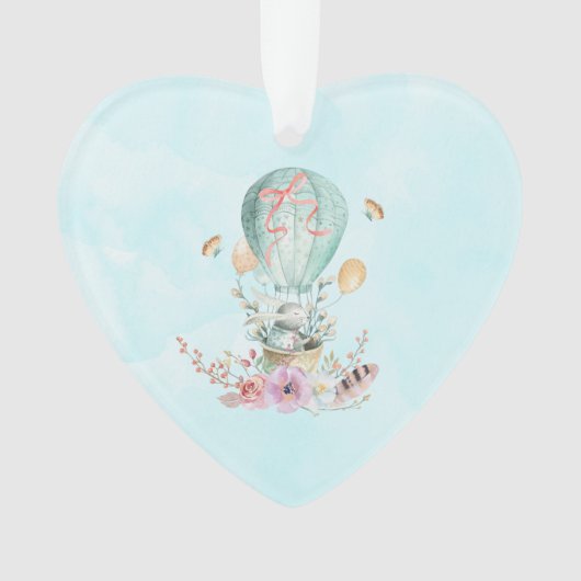 Whimsical Bunny Riding in einem Heißluftballon Ornament (Vorderseite)
