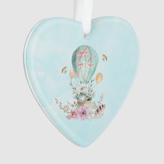 Whimsical Bunny Riding in einem Heißluftballon Ornament (Vorderseite)
