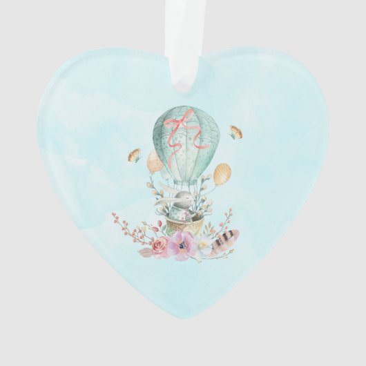 Whimsical Bunny Riding in einem Heißluftballon Ornament (Rückseite)