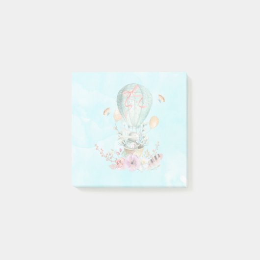 Whimsical Bunny Riding in einem Heißluftballon Post-it Klebezettel (Vorderseite)