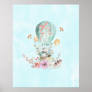 Whimsical Bunny Riding in einem Heißluftballon Poster