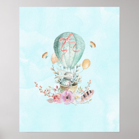 Whimsical Bunny Riding in einem Heißluftballon Poster (Vorne)