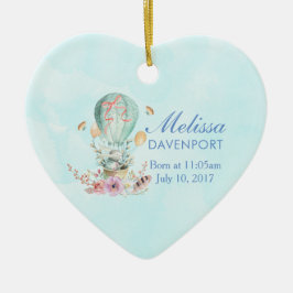 Whimsical Bunny Riding in einem Hot Air Balloon Ba Keramikornament