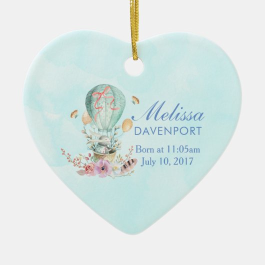 Whimsical Bunny Riding in einem Hot Air Balloon Ba Keramikornament (Vorne)