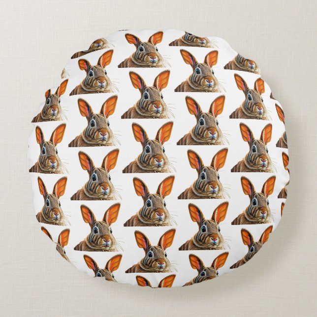 "Whimsical Bunny Rundes Kissen (Vorderseite)