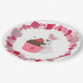 Whimsical Bunny & Strawberry Cupcake Geburtstag Pappteller (Schrägansicht)
