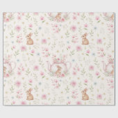 Whimsical Bunny Teapot Floral Geschenkpapier (Flach)