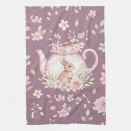Whimsical Bunny Teapot Floral Spring  Geschirrtuch