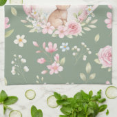 Whimsical Bunny Teapot Floral Spring  Geschirrtuch (Gefaltet)