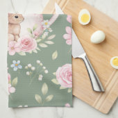 Whimsical Bunny Teapot Floral Spring  Geschirrtuch (Viertel Falte)