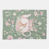 Whimsical Bunny Teapot Floral Spring  Geschirrtuch (Horizontal)