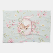 Whimsical Bunny Teapot Floral Spring  Geschirrtuch (Horizontal)