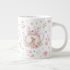 Whimsical Bunny Teapot Floral Spring  Jumbo-Tasse