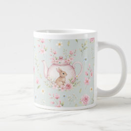 Whimsical Bunny Teapot Floral Spring  Jumbo-Tasse