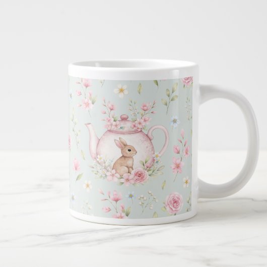 Whimsical Bunny Teapot Floral Spring  Jumbo-Tasse (Rechts)