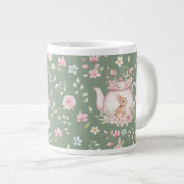 Whimsical Bunny Teapot Floral Spring  Jumbo-Tasse (Vorderseite Rechts)