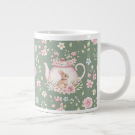 Whimsical Bunny Teapot Floral Spring  Jumbo-Tasse