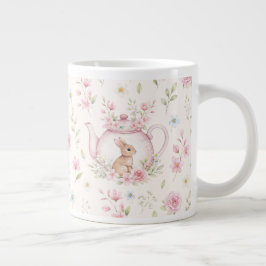 Whimsical Bunny Teapot Floral Spring  Jumbo-Tasse