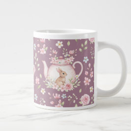 Whimsical Bunny Teapot Floral Spring  Jumbo-Tasse