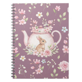 Whimsical Bunny Teapot Floral Spring Notebook Notizblock