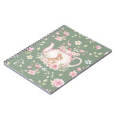 Whimsical Bunny Teapot Floral Spring Notebook Notizblock (Linke Seite)