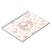 Whimsical Bunny Teapot Floral Spring Notebook Notizblock (Linke Seite)