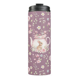 Whimsical Bunny Teapot Floral Spring  Thermosbecher