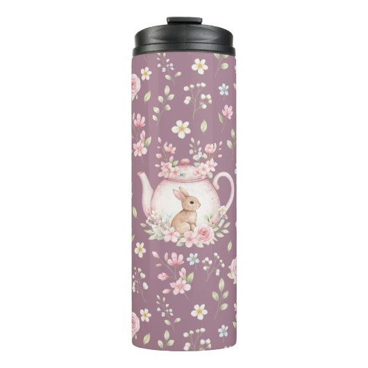 Whimsical Bunny Teapot Floral Spring  Thermosbecher (Vorderseite)