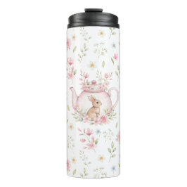 Whimsical Bunny Teapot Floral Spring  Thermosbecher