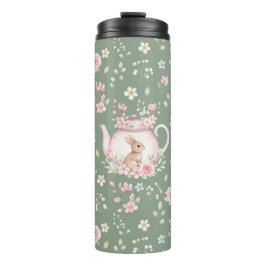 Whimsical Bunny Teapot Floral Spring  Thermosbecher