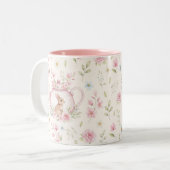 Whimsical Bunny Teapot Floral Spring  Zweifarbige Tasse (Vorderseite Links)