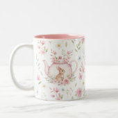 Whimsical Bunny Teapot Floral Spring  Zweifarbige Tasse (Links)