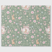 Whimsical Bunny Teapot Spring Floral Pattern Geschenkpapier (Flach)
