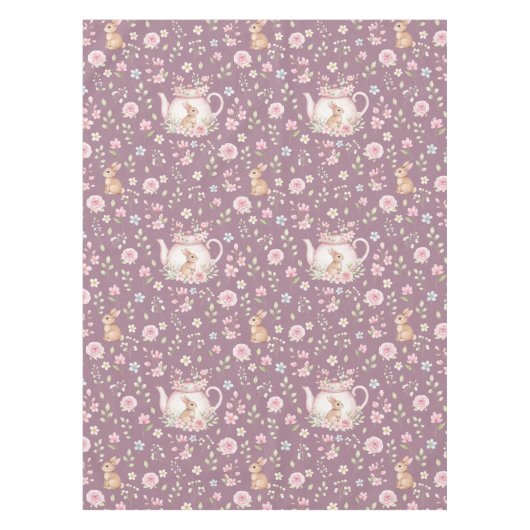 Whimsical Bunny Teapot Spring Floral Pattern Tischdecke (Vorderseite)