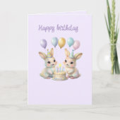  Whimsical Bunny Twins Birthday Greeting Card Karte (Vorderseite)