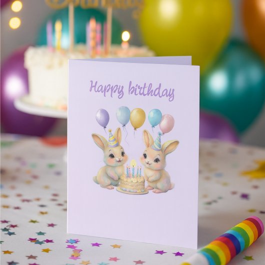  Whimsical Bunny Twins Birthday Greeting Card Karte