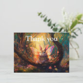 Whimsical Bunny verzaubert Wald Dankeskarte (Stehend Vorderseite)