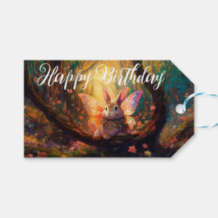 Whimsical Bunny verzaubert Wald glücklich Geburtst Geschenkanhänger