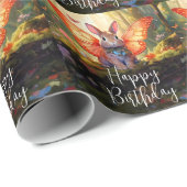 Whimsical Bunny verzaubert Wald glücklich Geburtst Geschenkpapier (Rolleneckpunkt)