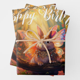Whimsical Bunny verzaubert Wald glücklich Geburtst Geschenkpapier Set