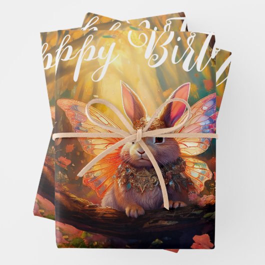 Whimsical Bunny verzaubert Wald glücklich Geburtst Geschenkpapier Set (Beispiel)