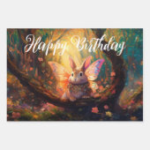 Whimsical Bunny verzaubert Wald glücklich Geburtst Geschenkpapier Set (Vorderseite)