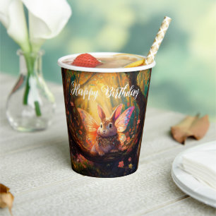 Whimsical Bunny verzaubert Wald glücklich Geburtst Pappbecher