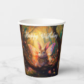 Whimsical Bunny verzaubert Wald glücklich Geburtst Pappbecher (Vorderseite)