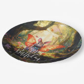 Whimsical Bunny verzaubert Wald glücklich Geburtst Pappteller (Schrägansicht)