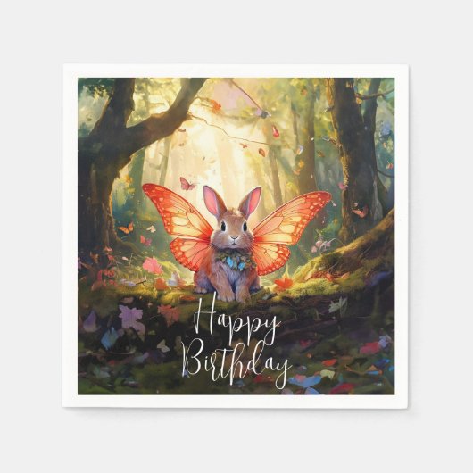 Whimsical Bunny verzaubert Wald glücklich Geburtst Serviette (Vorderseite)