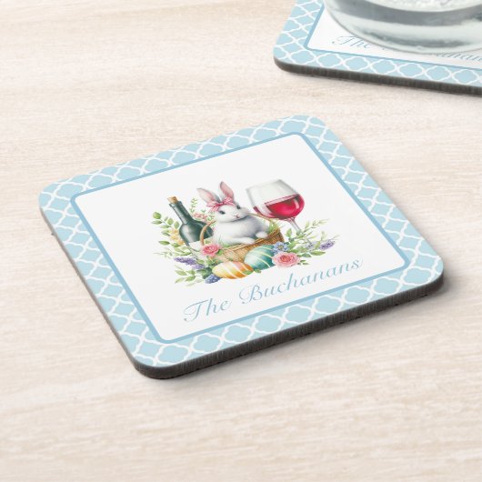 Whimsical Bunny & Wine Design Hartkunststoff Unter Getränkeuntersetzer (Linke Seite)