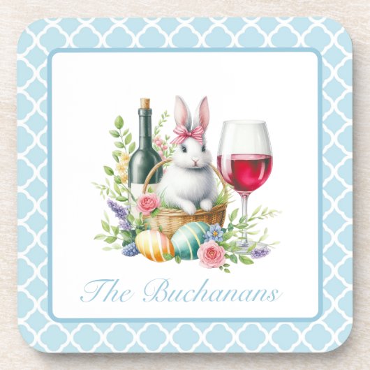 Whimsical Bunny & Wine Design Hartkunststoff Unter Getränkeuntersetzer (Vorderseite)
