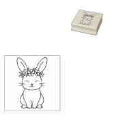 Whimsical Bunny with Floral Crown Line Art  Gummistempel (Stempel)